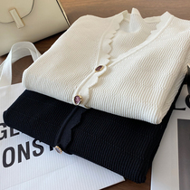 Cost-effective retro wavy edge V-neck thin section sweater short-sleeved womens ice silk hemp top Slim slim T-shirt