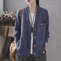 Han Soyi retro autumn and winter knitwear loose outer cardigan thick lazy balloon cat sweater women