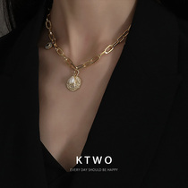 Korean fashion new kgold baroque pearl bee thick necklace female ins tide sex cold wind choker