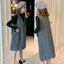 Pregnant women autumn fashion loose plaid vest dress set 2021 New Korean sweater dress two-piece