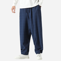 Large size mens summer linen straight pants loose Haren pants plus fat extra slacks Chinese style retro long pants