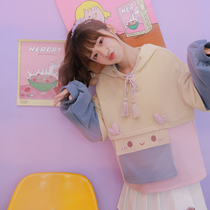 Original Mori tribe deer powder rabbit cute soft color plus velvet hooded sweater girl 2021 autumn and winter New