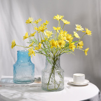 Nordic Wide-mouth Glass Root Texture Glass Vase Simple Living Room Flower Fresh Gradual Blue Table Decorated