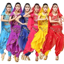 Indian Dance Plays Out Suit Belly Leather Dance Short Sleeve Swivel Pants Practice Stage Xinjiang Dance Annual Conference Performance Costume
