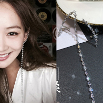 Korean zircon flash arc long exaggerated asymmetric 925 silver pin earrings temperament earrings earrings