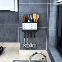 Multifunctional stainless steel chopstick cylinder kitchen shelve with perforated wall-mounted chopstick basket draining tableware storage rack