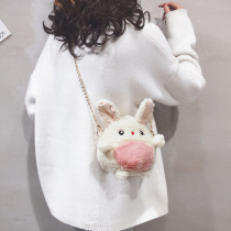 ins plush packet bag woman 2021 new cartoon cute rabbit bag ugly cute teenage girl mini chain slanted satchel