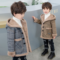 Childrens clothing boys woolen coat woolen coat foreign winter 2021 autumn and winter New plus velvet childrens clothing baby thickened