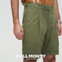 FULL MONTY mens business casual pants Green straight cotton flanging thin shorts summer five-piece pants