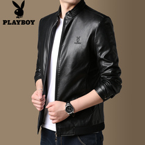  Playboy spring mens leather clothes slim Korean version of the pilot PU leather jacket mens handsome thin mens jacket