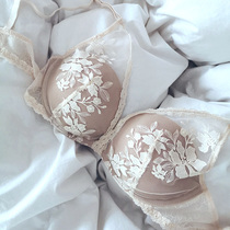 Heavy industry lace romantic retro French embroidery memory soft steel ring half cup micro gathering bra set underwear girl