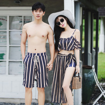 2018 new couple suit swimsuit bikini split belly cover thin conservative sexy Korean hot spring beach