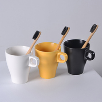 European simple solid color mouthwash cup with handle Brushing cup Matte ceramic wash cup