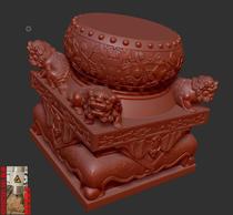 Round carving figure Four lion beast head pillar pier Antique stone pier Pillar pier stl format three-dimensional carving