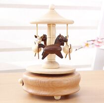 Wooden clockwork Christmas music box wooden birthday gift girlfriend carousel music box Christmas gift