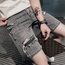 Trend shorts mens net red pants Korean fashion fashion fashion brand social spirit guy summer hole five points jeans