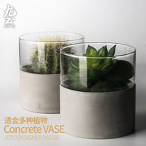 Nine earth cement glass vase straight tube decoration transparent Nordic home living room flower arrangement succulents flower pot