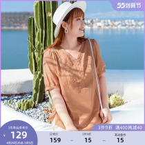 MsShe Big Code Womens Dress 2022 New Summer Dress Fat Mm Ensemble National Wind Blouse Embroidered Floral Full Cotton Shirt