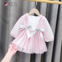 Special cabinet JO girl dress for dress 2022 Fall mid-childrens bubble sleevy sleeveless dress woman Pompon princess dress