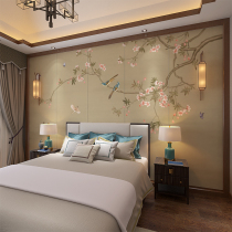 New Chinese hard bag TV background wall flower and bird living room sofa background light luxury hard bag bedroom soft bag bedside customization