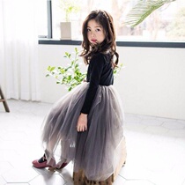 Girls dress 2020 Autumn Korean version of the new large girls foreign style princess dress long sleeve jumpsuit mesh dress