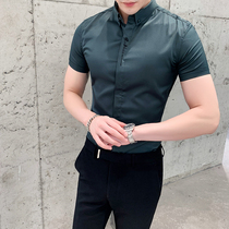 Net red flag short sleeve shirt male summer thin Korean version Trend handsome hairstyle hairstylist dressing up for casual embroidered shirt