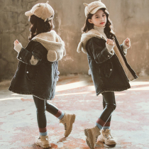 Korean girls autumn and winter plus velvet denim coat 2021 new foreign fashion fashion Korean casual thick hooded windbreaker