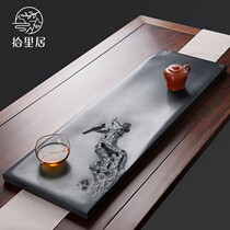 Pick to Liju handmade black jade boutique relief Jade Sandan inkstone tea tray tea set black stone Tea Sea big tea table