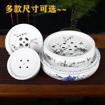 Tea House teapot holder ceramic tea tray 12 inch double layer Han Tang water storage blue and white porcelain round tea table tea set tea boat tray