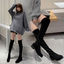 Knee boots womens flat 2021 new autumn and winter velvet JK shoes long boots high barrel elastic boots thin womens boots