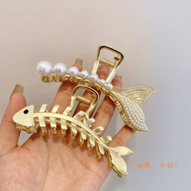 Fish Bone Pearl Temperament Grip Hairpin Hairspoon Summer Hairspoon Summer Card Hairpin Shark Clip Woman Summer Large Disc Hair Clip Hair Clip Headwear