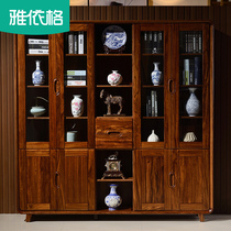 Modern Chinese style solid wood bookcase bookcase simple Wujin Wood five-door bookcase solid wood bookcase combination whole bookcase