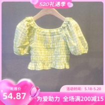 Child shirt foreign air girl shirt Summer baby checkered short sleeve blouses pure cotton doll Shirt fashion Korean version tide