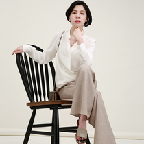 NZ Prince Wen Tongan Port Wind Triacetate Water double satin V collar Great cross Long sleeves white shirt female blouse