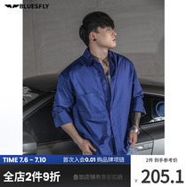 BLUESFLY Autumn Winter Lining Mens Long Sleeve Casual Blue Fitness Shirt Trendy Niche Hitch Bottom Jersey Blouse