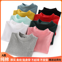 Childrens base shirt cotton medium and large childrens clothing boys long sleeve T-shirt girls half high collar autumn clothes baby long sleeve shirt