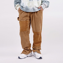 BIPOLAR Corduroy splicing trousers national trend street loose hip hop casual multi-color embroidered trousers men