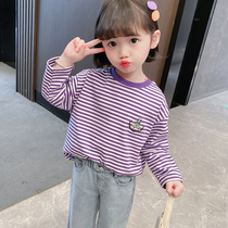 Girls striped long sleeve T-shirt 2021 new spring and autumn childrens foreign style coat childrens base shirt 3 Womens baby spring