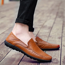 Mens bean shoes trendy Korean version 100 lap Inn genuine leather sloth with a foot pedal soft-bottom soft leather summer casual leather shoes