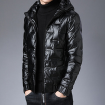 Winter new hat down jacket mens fashion light and thin hooded white duck down youth casual bright coat short