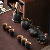 Chinese style kung fu black pottery tea set home office guests simple and exquisite Chinese retro high-end gift box