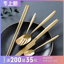 Retro ins do old polished gold stainless steel tableware set Western restaurant steak main knife fork spoon chopsticks dessert