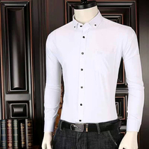 Mens business non-ironing stretch shirt Fashion solid color marsupial outer wear shirt slim professional boutique inch shirt thin section
