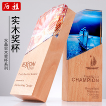 Custom lettering wooden crystal trophy Custom creative award company excellent employee honor authorization card souvenir