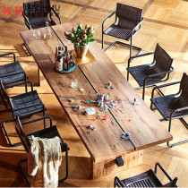 American solid wood old home dining table loft Industrial style retro desk Simple workbench Conference table Long table