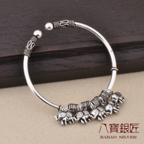 S925 sterling silver elephant silver bracelet female handmade small elephant retro style Thai Silver old personality fashion trend opening