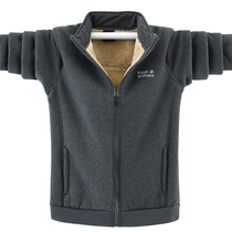 Cotton-padded clothes winter coat cotton-padded jacket middle-aged and elderly standing collar hooded lamb velvet men winter old father