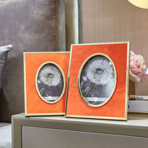 Light luxury model room home living room bedroom frame simple fashion orange leather gold edge decorative photo frame setting