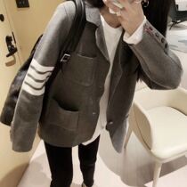 TB knitwear small suit jacket women's 2021 autumn new four-bar college style suit collar cardigan jacket