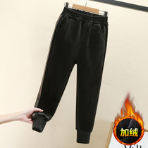 Girls plus velvet sweatpants Autumn and winter children thick black double-sided velvet children Foreign-wearing warm pants